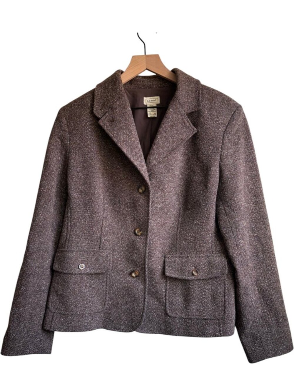 Vintage L.L.Bean Wool Herringbone Blazer Jacket Brown Womens L